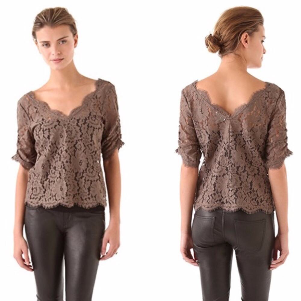 Joie Nevina Olive Green Lace Blouse